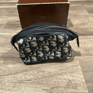 Vintage 70s Christian Dior Oblique Cosmetic Pouch With Original Box